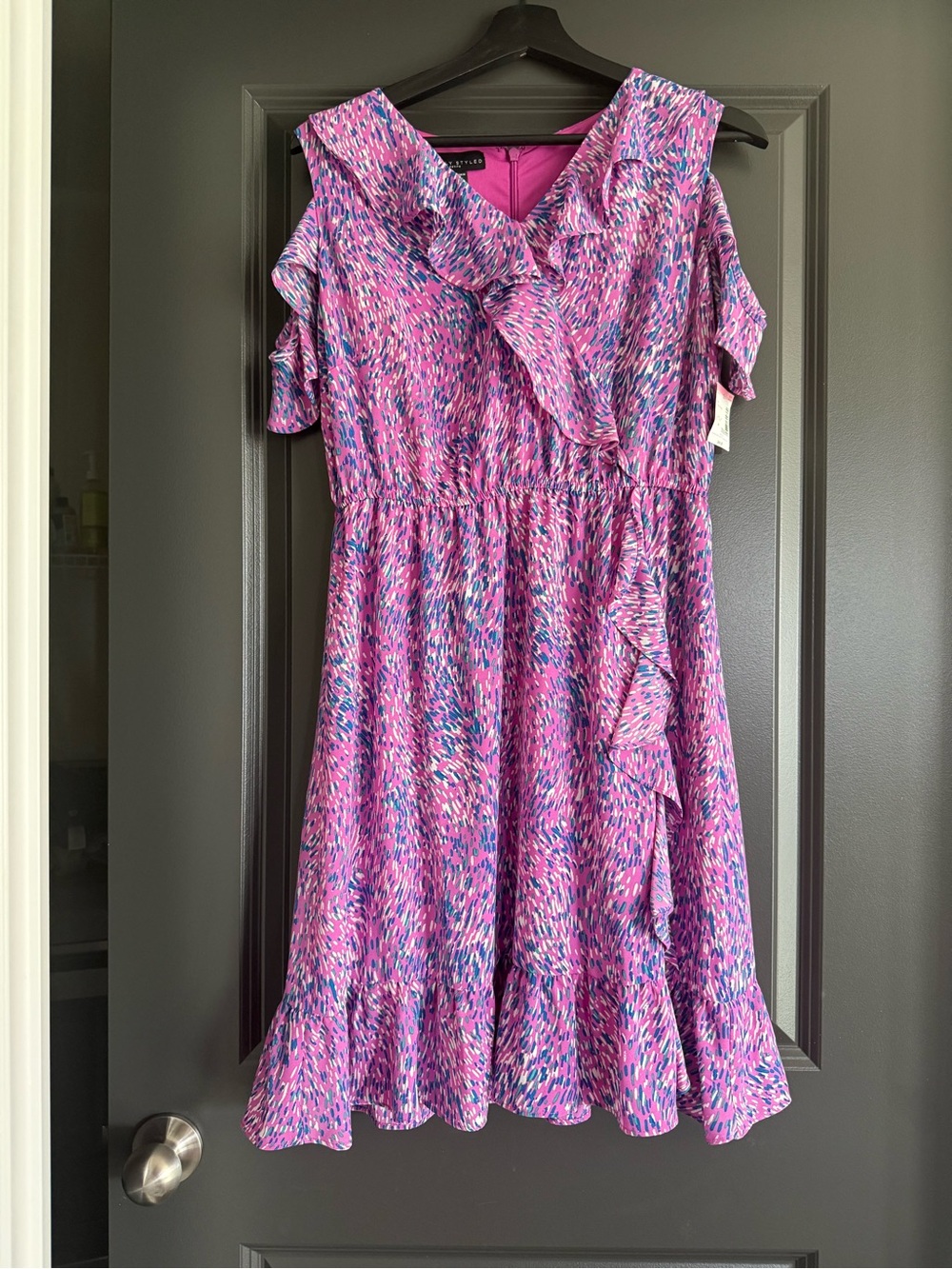 Simply Styled Pink Multi Ruffle Cold-Shoulder Dress